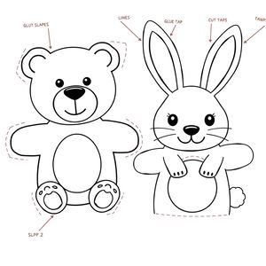 Szablony paluszkowych pacynek — Miś i Króliczek