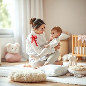 Ilustracja sceny zajęć — opiekun kołyszący dziecko