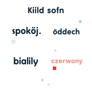 Plakat z prostymi słowami — 'spokój', 'oddech', 'biały', 'czerwony'