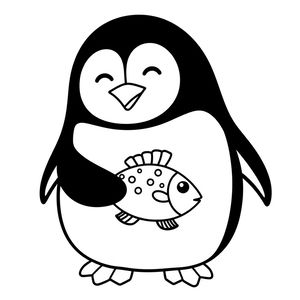 Kolorowanka — prosty pingwin z rybką