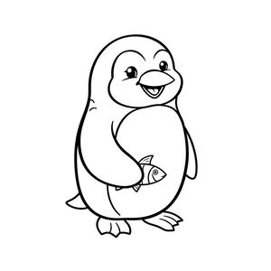 Kolorowanka — prosty pingwin z rybką