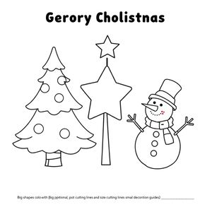 Kolorowanka: choinka, gwiazda, bałwanek