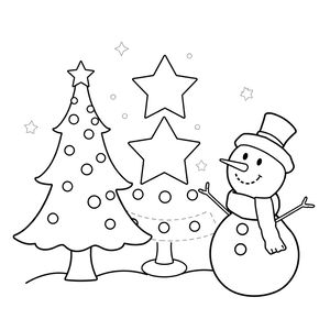 Kolorowanka: choinka, gwiazda, bałwanek