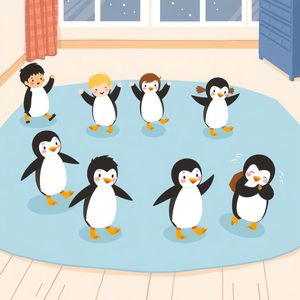 Ilustracja do zabawy ruchowej 'Pingwiny na lodzie'