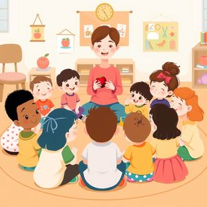 Ilustracja: dzieci w kręgu z jabłkami