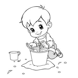 Kolorowanka: Dziecko sadzi nasionko