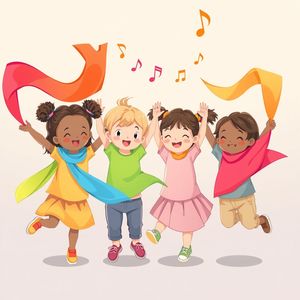 Ilustracja: muzyka i ruch z chustkami