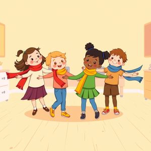 Dzieci tańczące z chusteczkami (ilustracja)