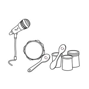 Strona do kolorowania — mikrofon i instrumenty