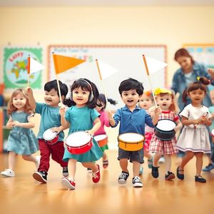 Dzieci maszerują i śpiewają - scena zajęć