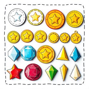 Papierowe skarbki — monety i kamienie (szablon)