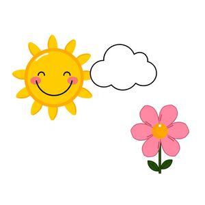 Ikony: słońce, chmura, kwiat — proste obrazki do druku