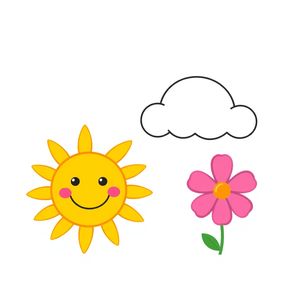 Ikony: słońce, chmura, kwiat — proste obrazki do druku