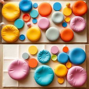 Rekwizyty do zabawy ruchowej: poduszki / kartonowe krążki