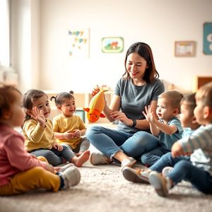 Powitanie w kole — nauczyciel z dziećmi