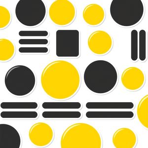 Arkusz naklejek: żółte kółka i czarne paski