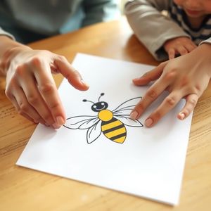 Fotografia: ręce dziecka i opiekuna przyklejające naklejki