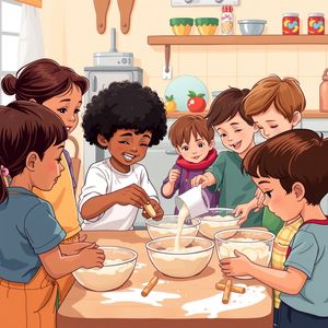 Dzieci wyrabiają ciasto — scenka warsztatowa