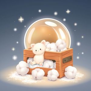 Ilustracja 'magiczny pojemnik' z watą (sztuczny śnieg)