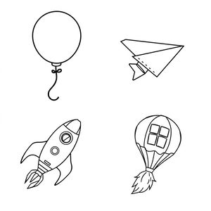 Zestaw kolorowanek — Balon, samolot, rakieta, piórko