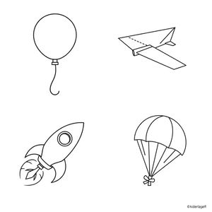 Zestaw kolorowanek — Balon, samolot, rakieta, piórko