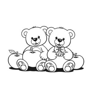 Kolorowanka — Dwa misie i dwa jabłka