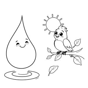 Kolorowanka: Mała kropla i ptaszek