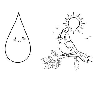 Kolorowanka: Mała kropla i ptaszek