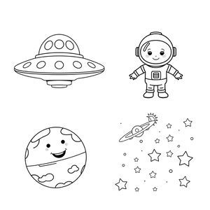 Kolorowanki — Proste rysunki UFO i kosmicznych przyjaciół