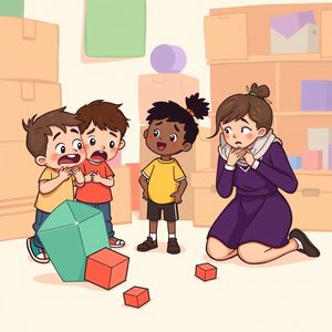 Ilustracja konfliktu — scenka: klocek spadł