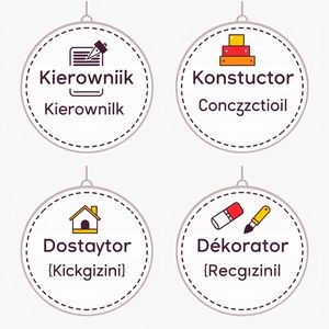 Odznaki ról zespołu (kierownik, konstruktor, dostawca, dekorator)