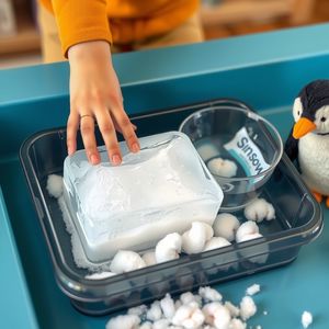 Stół sensoryczny: lód, ciepła woda i „śnieg”