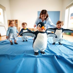 „Morze” z niebieskiego materiału — scena ruchowa