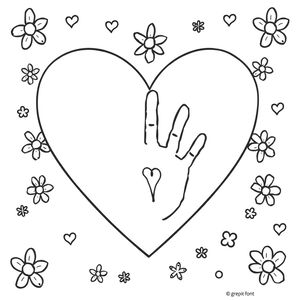 Kolorowanka: Serduszko i odcisk dłoni