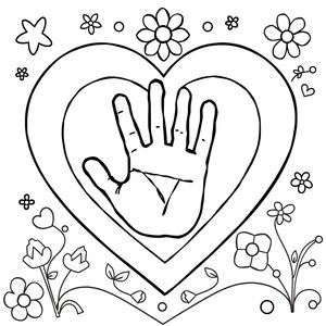 Kolorowanka: Serduszko i odcisk dłoni