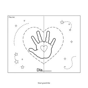 Szablon laurki: baza kartki z serduszkiem i obrysem dłoni