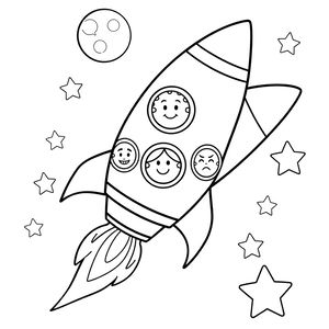 Kolorowanka: Rakieta z buźkami emocji