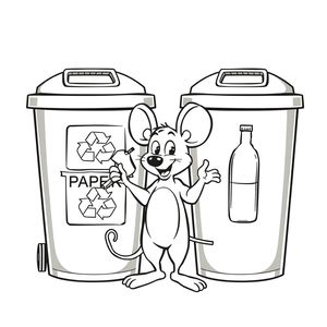 Kolorowanka: Myszka segreguje śmieci
