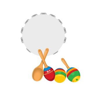 Instrumenty perkusyjne - ilustracje (tamburyn, pałeczki, marakasy)