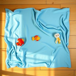 Mapa oceanu (niebieska tkanina z zabawkami)
