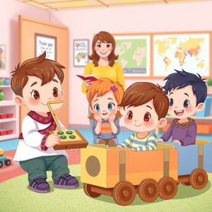 Obrazek: Dzieci bawią się w pociąg (scena z zajęć)