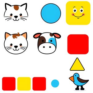 Zestaw obrazków do kopert (zwierzęta, kształty, kolory)