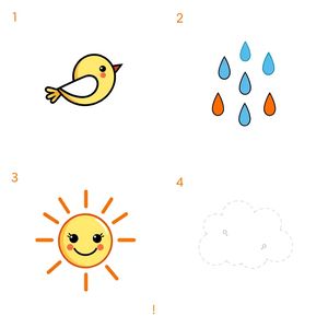 Karty-obrazki: ptak, deszcz, słońce, chmurka