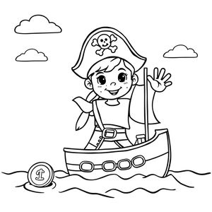 Kolorowanka: wesoły pirat i statek