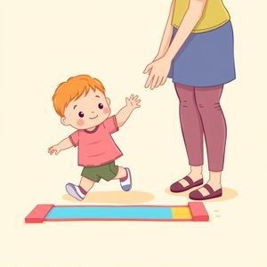 Przechodzenie po desce — ilustracja z maluchem i opiekunem