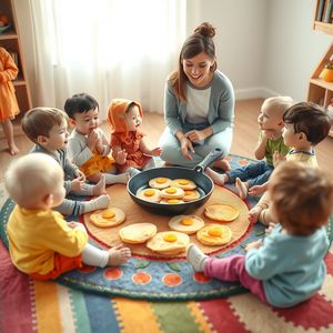 Scena powitalna — krąg z patelnią i dziećmi