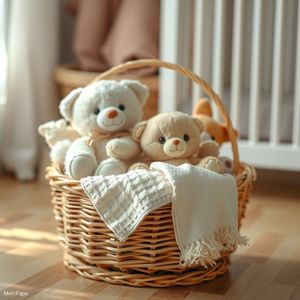 Zdjęcie koszyka z różnymi pluszakami