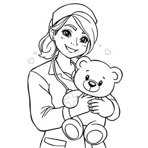 Kolorowanka — Pani pielęgniarka z misiem