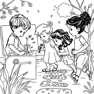 Kolorowanka: dzieci bawią się zmysłami