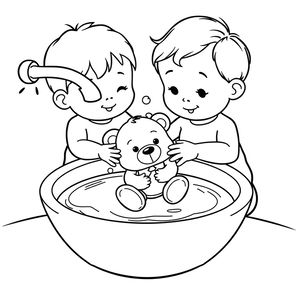 Kolorowanka: Mycie zabawki